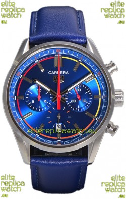Tag Heuer Carrera Swiss Quartz Movement Replica Watch in Blue Dial - Blue Leather Strap