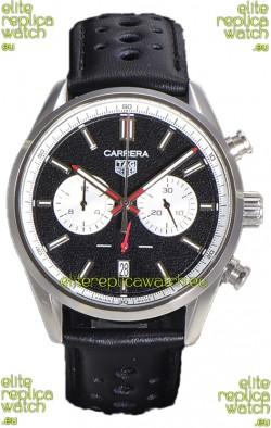 Tag Heuer Carrera Chronograph 43 Swiss Quartz Replica Watch Black Dial Leather Strap 