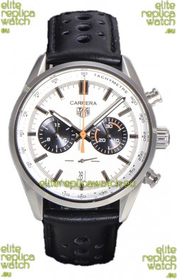 Tag Heuer Carrera Chronograph 43 Swiss Quartz Replica Watch White Dial Leather Strap
