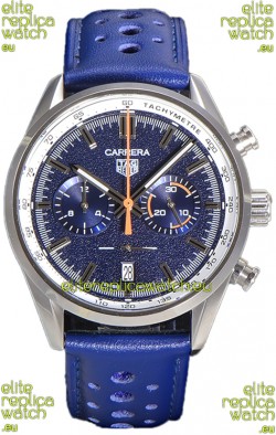 Tag Heuer Carrera Chronograph 43 Swiss Quartz Replica Watch Blue Dial Leather Strap
