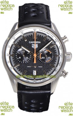 Tag Heuer Carrera Chronograph 43 Swiss Quartz Replica Watch Black Dial Leather Strap