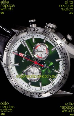 Tag Heuer Carrera Swiss Quartz Movement Replica Watch in Green Dial - Black Leather Strap