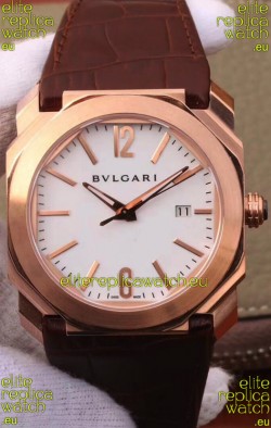 Bvlgari Octo Roma Edition 1:1 Mirror Replica in Rose Gold - White Dial 