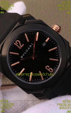 Bvlgari Octo Roma Edition 1:1 Mirror Replica in PVD Coated 904L Steel Casing - Steel Blue Dial Leather Strap