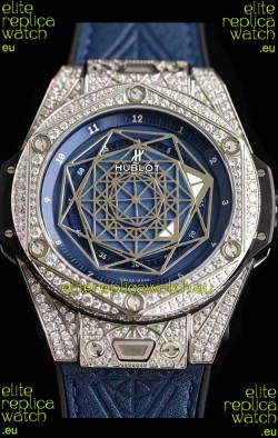 Hublot Big Bang Sang Bleu 45MM Stainless Steel Diamonds Edition Swiss Replica Watch