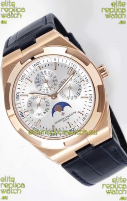 Vacheron Constantin Overseas Perpetual Calendar Ultra-Thin Steel Dial Rose Gold Casing Replica