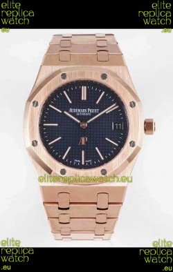 Audemars Piguet Royal Jumbo Oak Extra Thin Swiss Replica Rose Gold - 1:1 Mirror Replica Watch Blue Dial