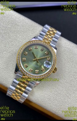 Rolex Datejust 31MM Swiss Replica in 904L Steel Two Tone Yellow Green Dial 1:1 Mirror Replica