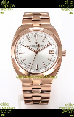 Vacheron Constantin Super Clone Overseas 1:1 Mirror Swiss Replica Watch in Rose Gold Steel Dial