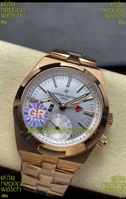 Vacheron Constantin Overseas Dual Time Rose Gold 1:1 Mirror Swiss Replica Watch in Steel Dial