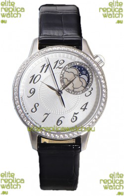 Vacheron Constantin Egerie Muse Moonphase 904L Steel Casing in White Dial Swiss Replica Watch 