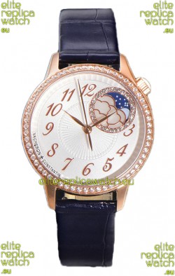 Vacheron Constantin Egerie Muse Moonphase Rose Gold Casing in White Dial Swiss Replica