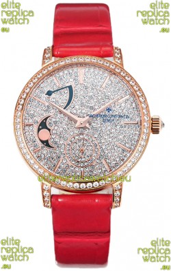 Vacheron Constantin Traditionelle Moon Phase Diamond Paved Dial in Rose Gold Swiss Replica