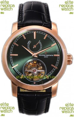 Vacheron Constantin Traditionelle 14-Day Tourbillon Green Dial Rose Gold 1:1 Mirror Replica Watch 