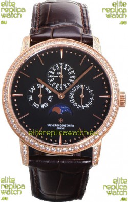 Vacheron Constantin Patrimony Perpetual Calendar Ultra-Thin Rose Gold Black Dial Swiss Replica
