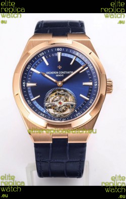 Vacheron Constantin Overseas Tourbillon Rose Gold in Blue Dial Leather Strap 1:1 Mirror Replica