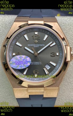 Vacheron Constantin Overseas 1:1 Mirror Replica 904L Rose Gold Steel Watch in Grey Dial - Rubber Strap