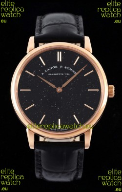 A.Lange & Sohne Saxonia Thin Swiss Replica Watch Rose Gold Case Black Dial