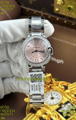 Ballon De Cartier Swiss Quartz 1:1 Mirror Quality 33MM in Steel Pink Dial 