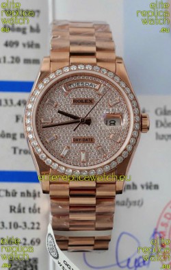 Rolex Day Date Super Clone Rose Gold Plated Custom Modified Diamonds Paved Watch