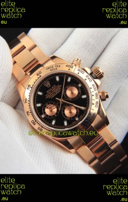 Rolex Daytona Japanese Movement Gold Casing Replica Watch in Black Dial