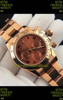 Rolex Daytona Japanese Movement Gold Casing Replica Watch in Brown Dial