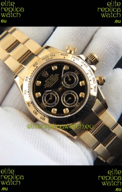 Rolex Daytona Japanese Movement Gold Casing Replica Watch in Black Dial 
