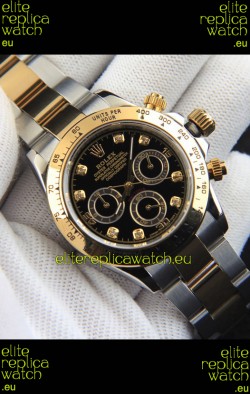 Rolex Daytona Japanese Movement Two Tone Gold Casing Watch in Black Dial 
