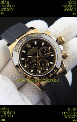 Rolex Daytona Japanese Movement Gold Casing Replica Watch in Black Dial 