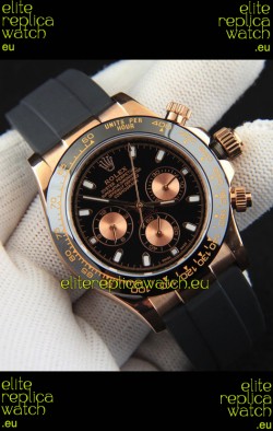 Rolex Daytona Japanese Movement Gold Casing Replica Watch in Black Dial 