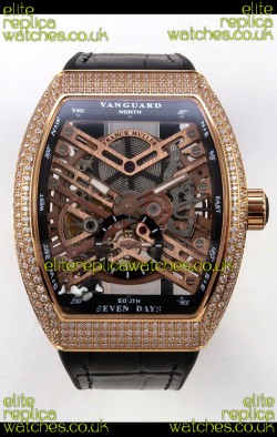 Franck Muller V45 Tourbillon Skeleton Rose Gold Diamonds Super Clone Watch 
