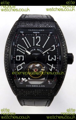 Franck Muller V45 Tourbillon Black DLC Diamonds Super Clone Watch 