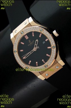 Hublot Fusion Bang Swiss Watch in Rose Gold Case Diamonds Bezel