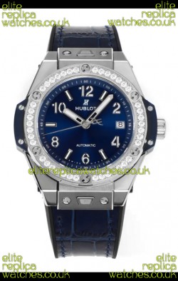 Hublot Big Bang One Click moissanite Bezel Super Clone Watch Blue Dial