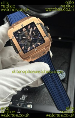 Hublot Square Bang Unico Rose Gold Case Blue Super Clone Watch 