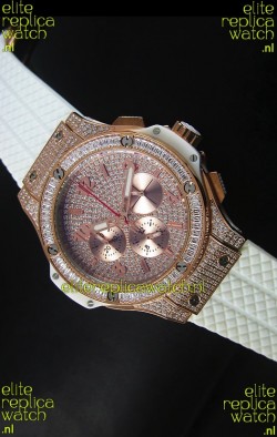 Hublot Big Bang Rose Gold Watch Quartz Movement in White Strap