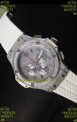 Hublot Big Bang Rose Stainless Steel Watch Quartz Movement in White Strap