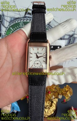 Jaeger-LeCoultre Reverso Tribute Duoface Rose Gold White & Black Dial Super Clone Watch 