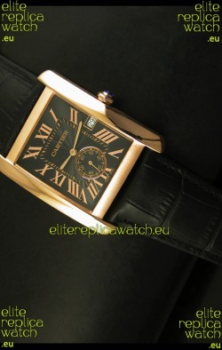 Cartier Tank Anglaise Japanese Replica Watch 34MM - Black Dial Pink Gold 