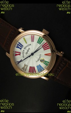 Franck Muller Master of Complications Liberty Japanese Replica Watch in Pink Gold Case