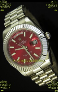Rolex Day Date II 41MM Swiss Replica Watch - Red Dial - 1:1 Mirror Replica Watch 