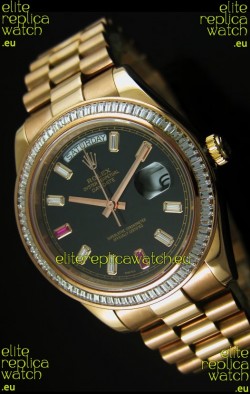 Rolex Day Date II 41MM Swiss Replica Watch - Black Dial - 1:1 Mirror Replica Watch 