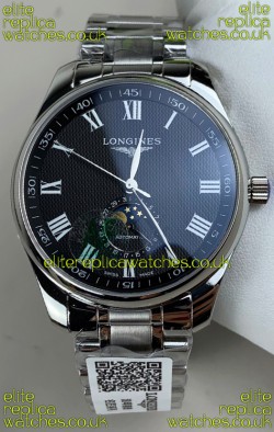 Longines Master Automatic Moonphase Black Dial Steel Case Super Clone Watch 