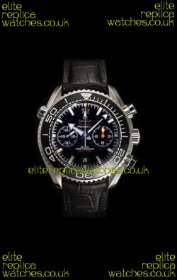 Omega Speedmaster Planet Ocean Black Dial Leather Strap Super Clone Watch 
