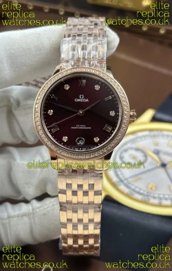 Omega De Ville Automatic 34MM Burgundy Dial Rose Gold Case Super Clone Watch 