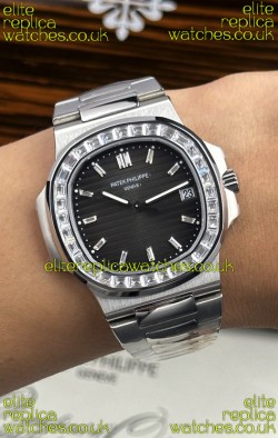 Patek Philippe Nautilus 5723 Black Dial White Sapphires Super Clone Watch 