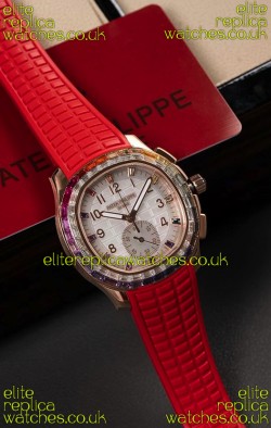Patek Philippe Aquanaut 7968 Rose Gold Red Strap Super Clone Watch 