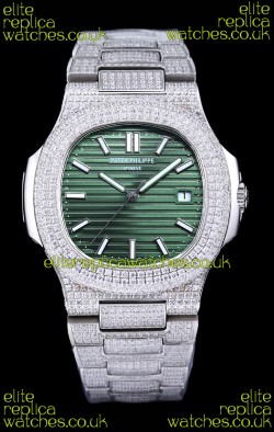Patek Philippe Super Clone Nautilus 5711/1A Diamonds Paved Edition Green Dial