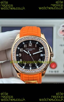 Patek Philippe Aquanaut 5167 Orange Strap Diamonds Bezel Super Clone Watch 