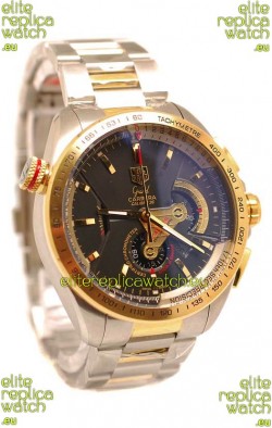 Tag Heuer Grand Carrera Calibre 36 Japanese Replica Two Tone Gold Watch in Black Dial